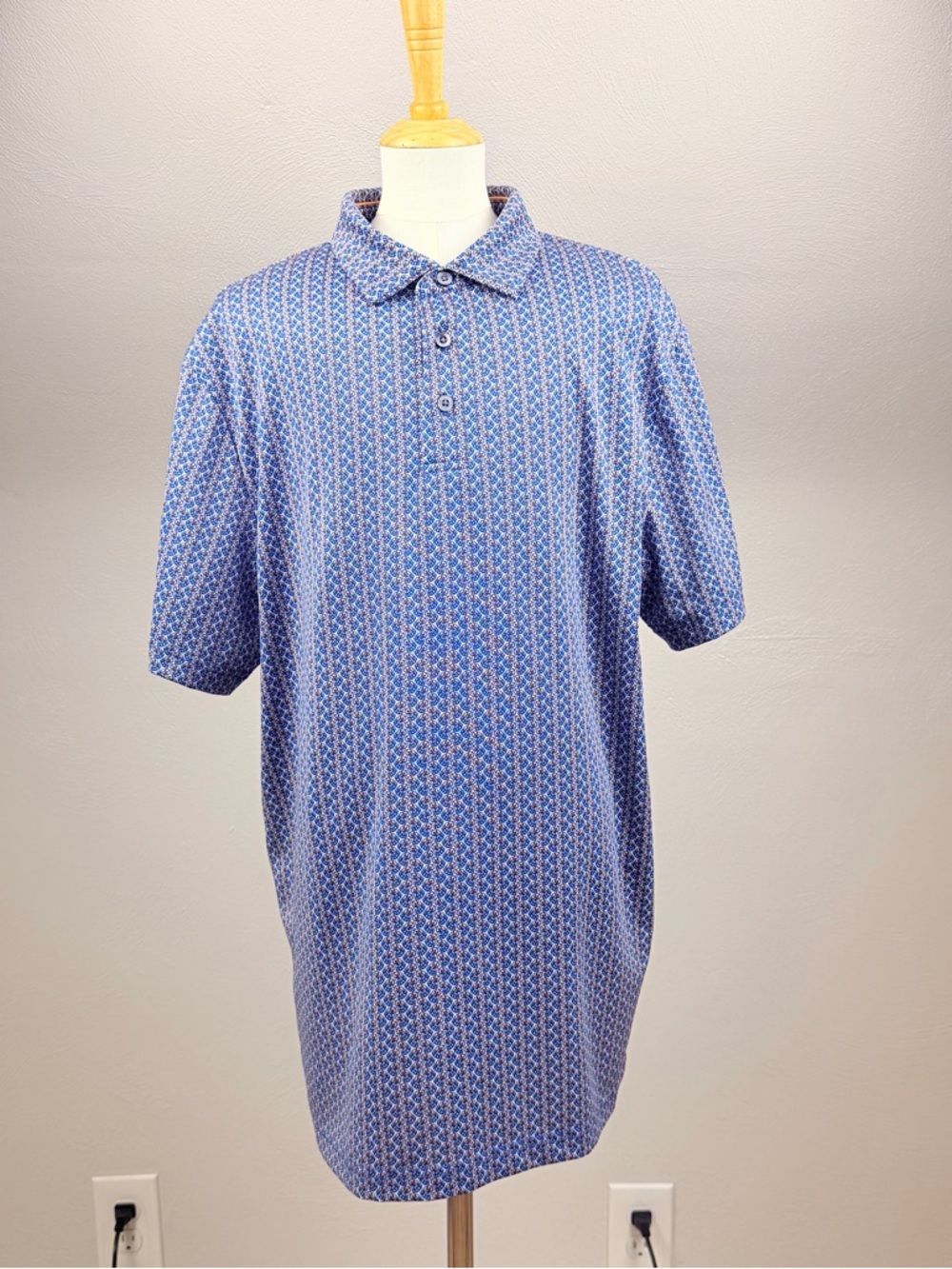 Men's Blue Patterned Polo Shirt